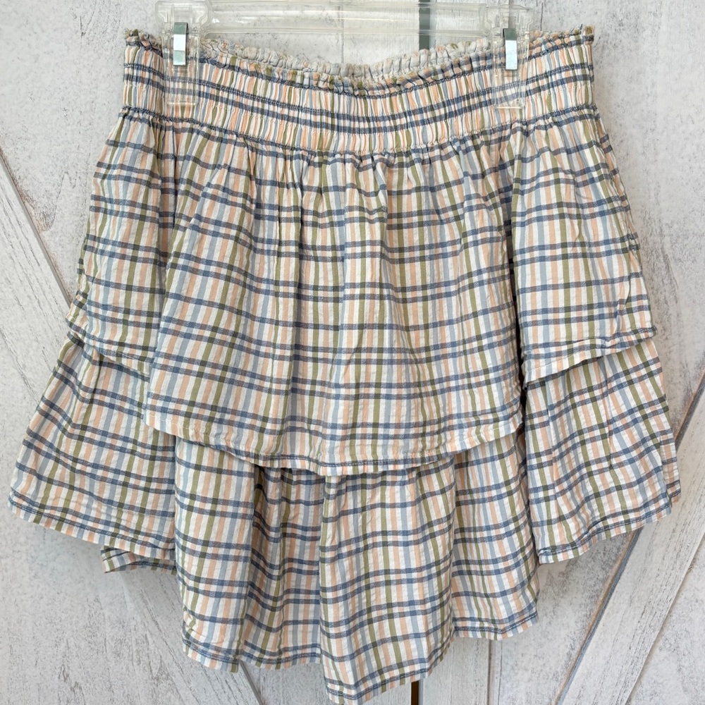 NEW AERIE ROCK N RUFFLE PLAID MINI SKIRT WOMEN’S MEDIUM